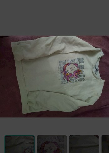 LC Waikiki Pembe Sacli Kiz Baskili Ekru Cocuk Sweatshirt