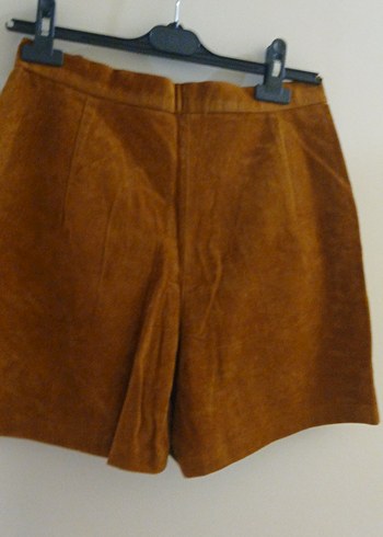 Düğmeli Kadın Kahverengi Kadife Mini Şort - Görsel 6