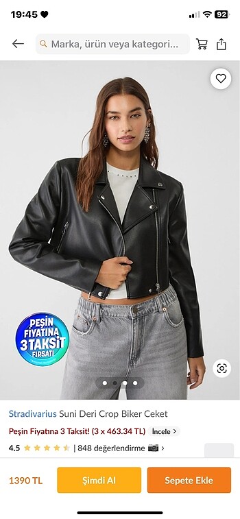 Stradivarius STRADİVARİUS suni Deri crop biker Ceket