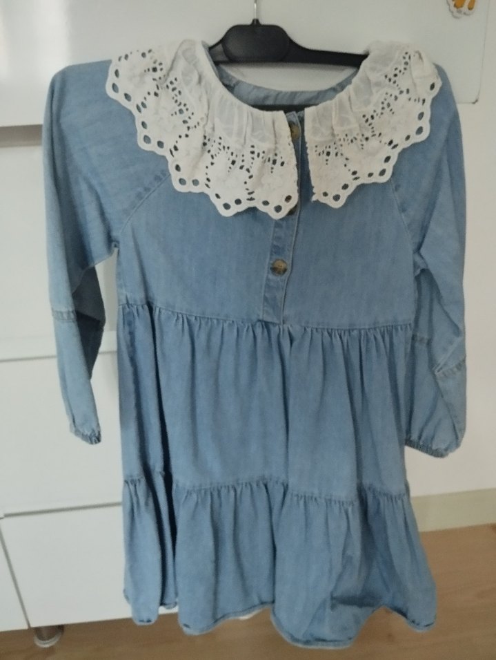 Kız Çocuk Mavi Denim Fırfırlı Elbise - Görsel 3