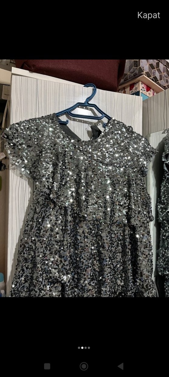 Gri Parlak Pullu Kız Elbisesi - Görsel 2