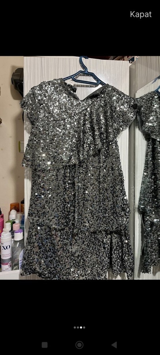 Gri Parlak Pullu Kız Elbisesi - Görsel 3