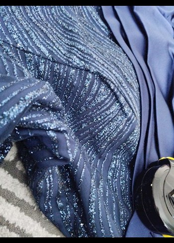 Lacivert Drapeli Uzun Abiye Elbise - Görsel 6