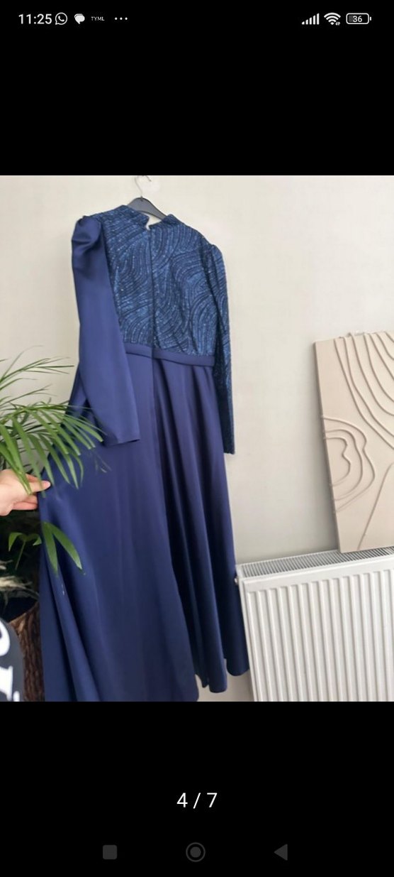 Lacivert Drapeli Uzun Abiye Elbise - Görsel 5