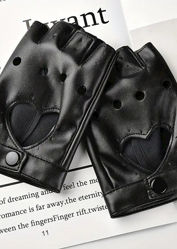 Kadın Siyah Deri Goth Eldiven - Görsel 2