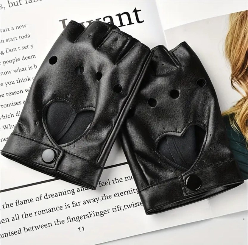 Kadın Siyah Deri Goth Eldiven - Görsel 2