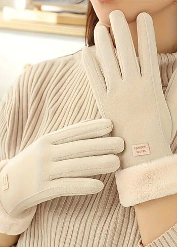 Bej Kürklü Kadın Eldiven - Görsel 2