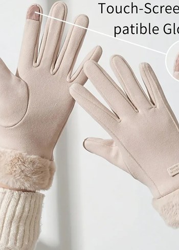 Bej Kürklü Kadın Eldiven - Görsel 4