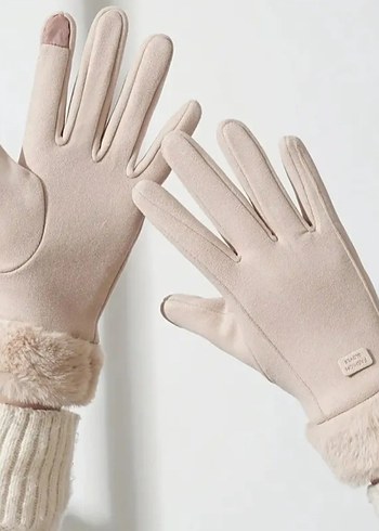 Bej Kürklü Kadın Eldiven - Görsel 3