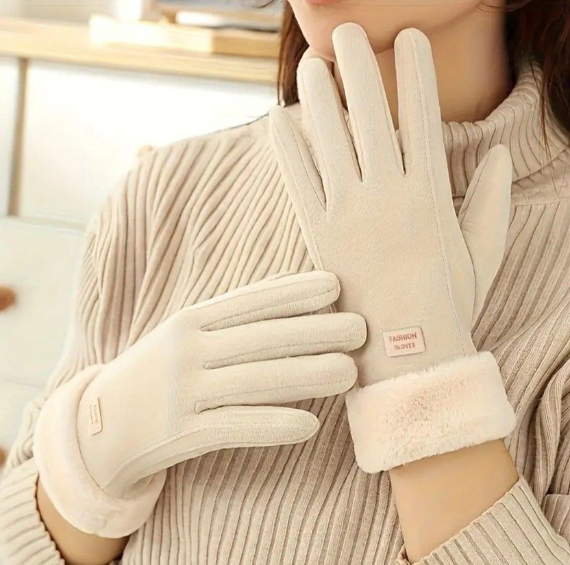 Bej Kürklü Kadın Eldiven - Görsel 2