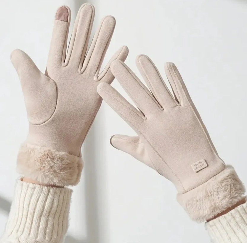 Bej Kürklü Kadın Eldiven - Görsel 3