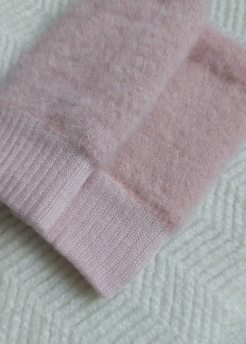 Pembe Örgü Yarım Parmak Kadın Eldiveni - Görsel 2