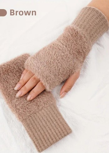 Peluş Tüylü Parmaksız Eldiven - Görsel 5