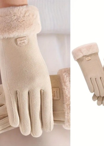 Bej Peluşlu Kışlık Eldiven - Görsel 3