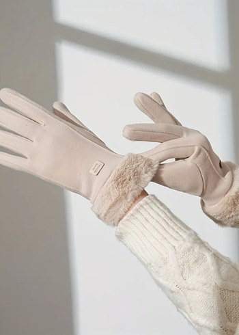 Bej Peluşlu Kışlık Eldiven - Görsel 2