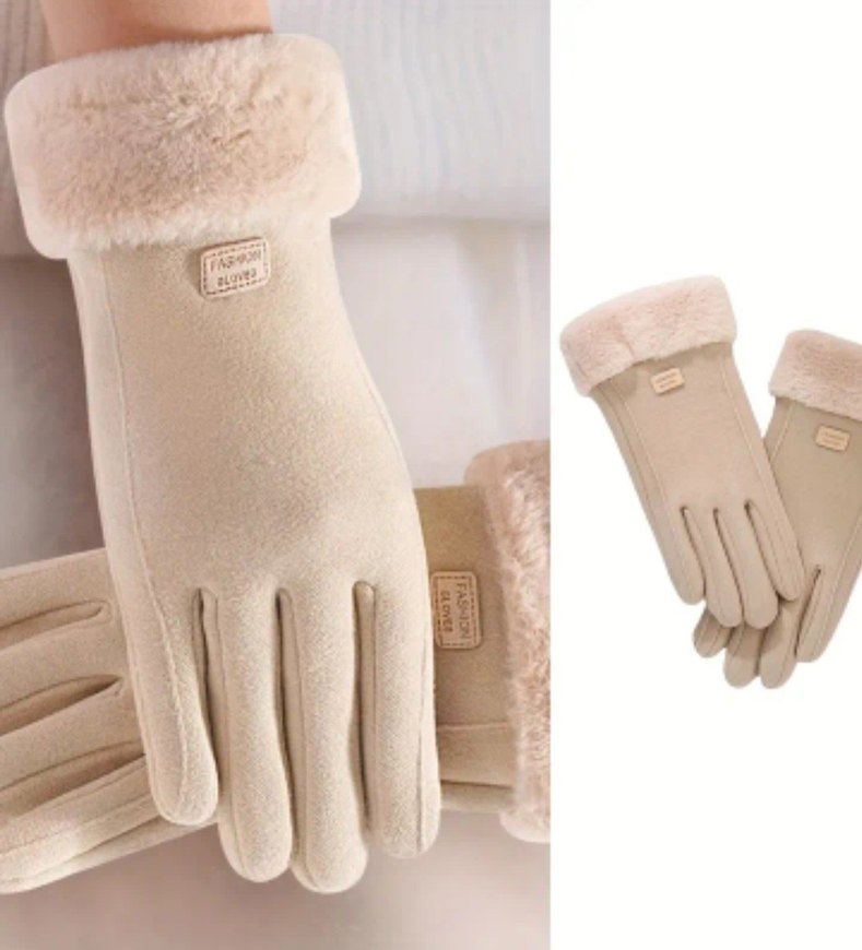 Bej Peluşlu Kışlık Eldiven - Görsel 3