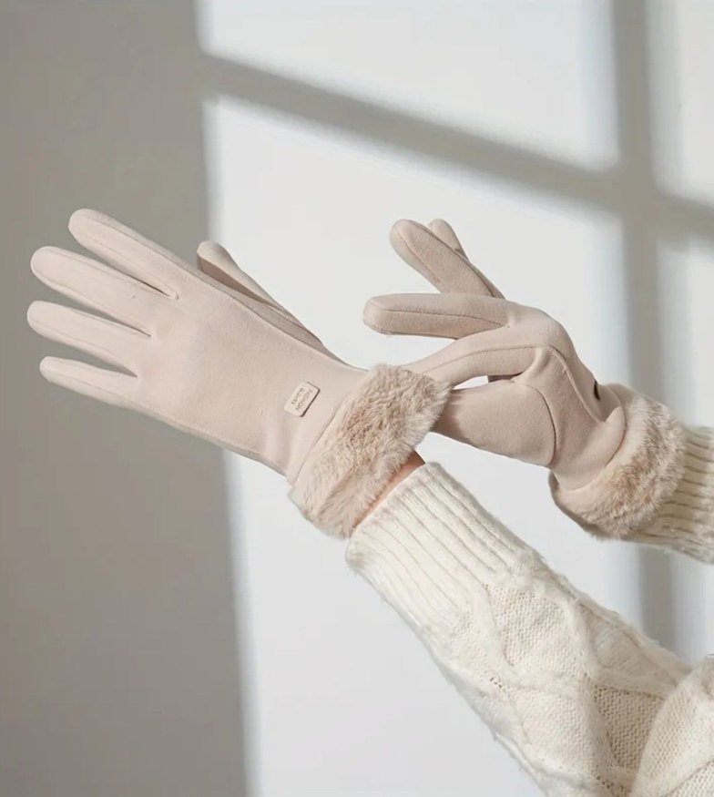 Bej Peluşlu Kışlık Eldiven - Görsel 2