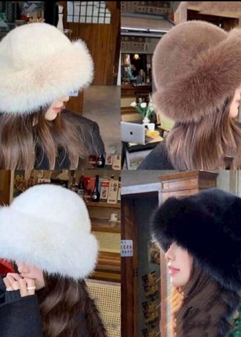 Peluş Kışlık Kadın Şapka - Görsel 5