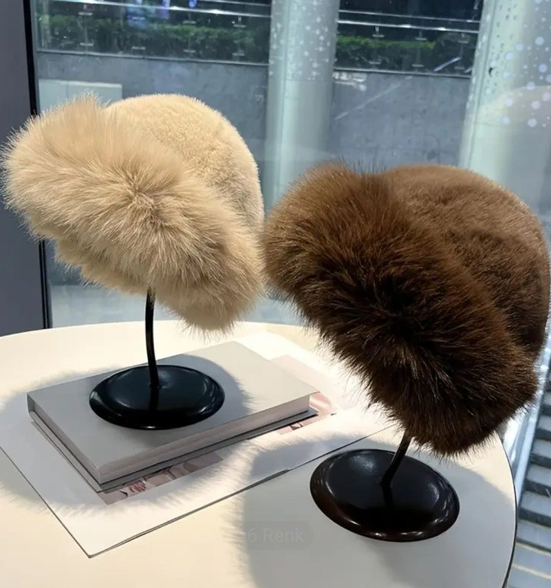 Peluş Kışlık Kadın Şapka - Görsel 2