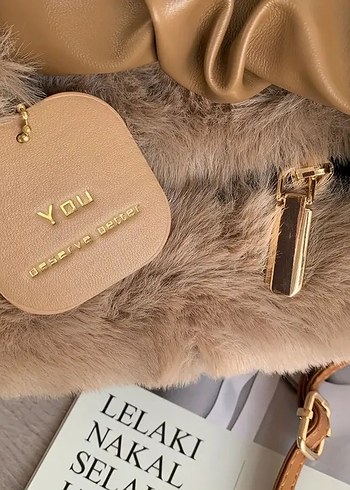 Bej Kürklü Deri Kadın Çanta - Görsel 4