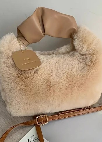 Bej Kürklü Deri Kadın Çanta - Görsel 2