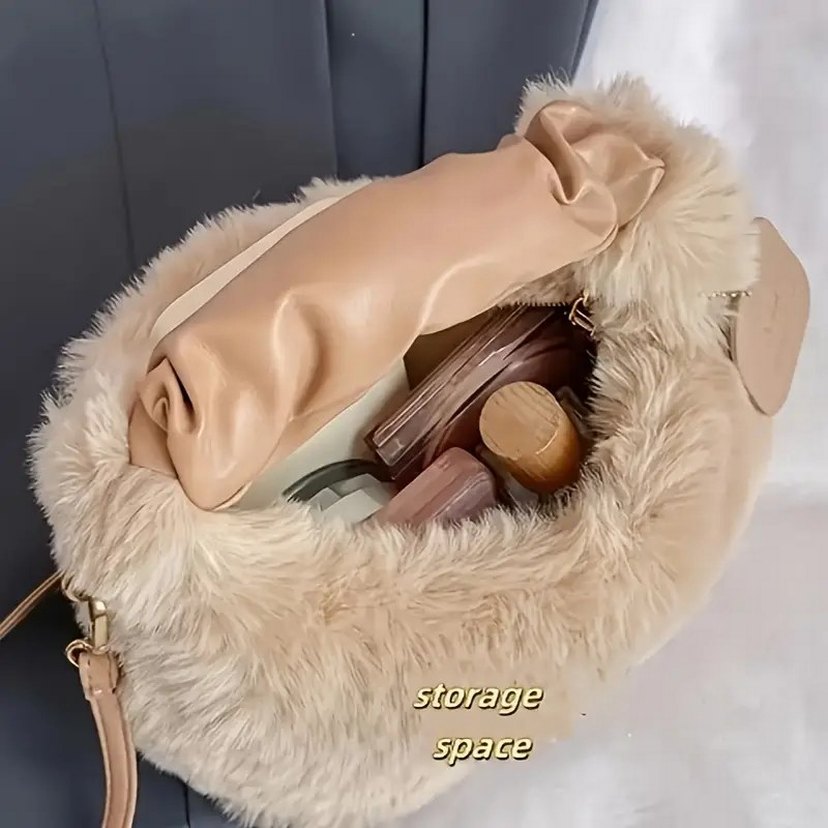 Bej Kürklü Deri Kadın Çanta - Görsel 3