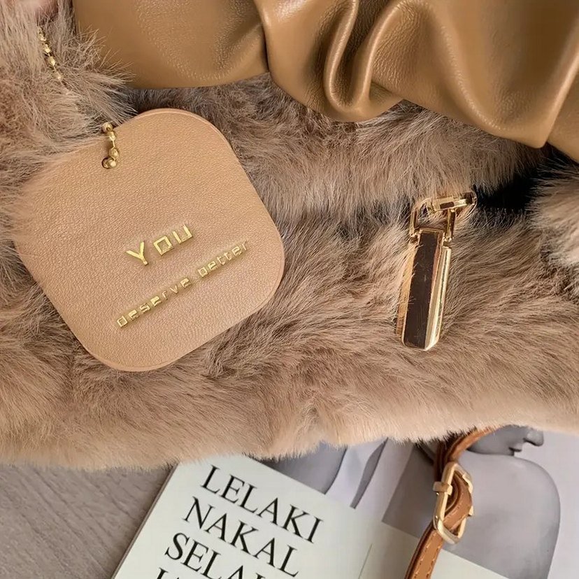 Bej Kürklü Deri Kadın Çanta - Görsel 4