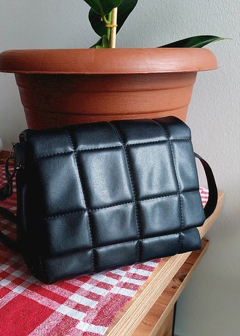 Kareli Siyah Suni Deri Kadın Çanta - Görsel 3