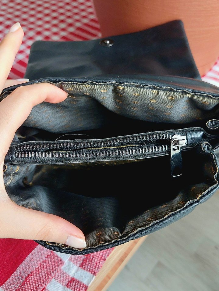 Kareli Siyah Suni Deri Kadın Çanta - Görsel 4