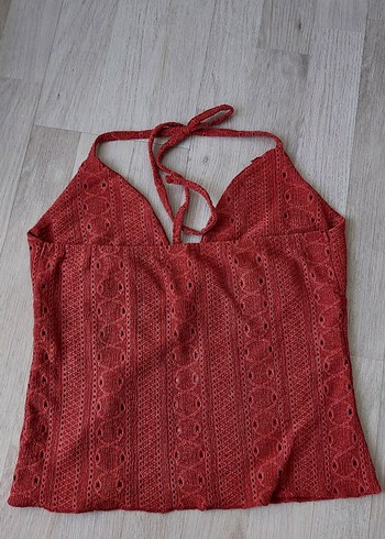 Kiremit Rengi Önden Bağlamalı Örme Bluz - Görsel 7