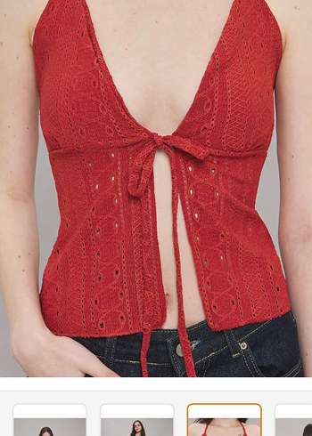 Kiremit Rengi Önden Bağlamalı Örme Bluz - Görsel 2