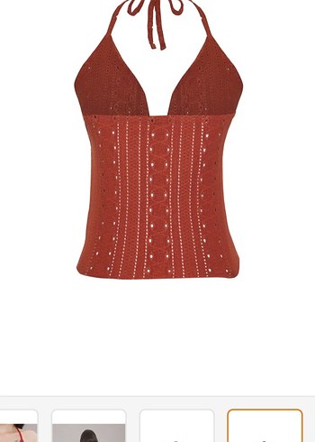 Kiremit Rengi Önden Bağlamalı Örme Bluz - Görsel 5