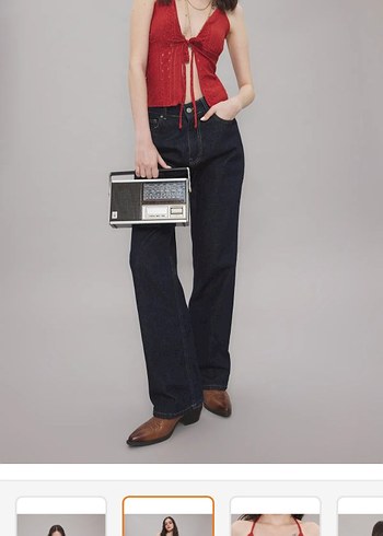 Kiremit Rengi Önden Bağlamalı Örme Bluz - Görsel 4