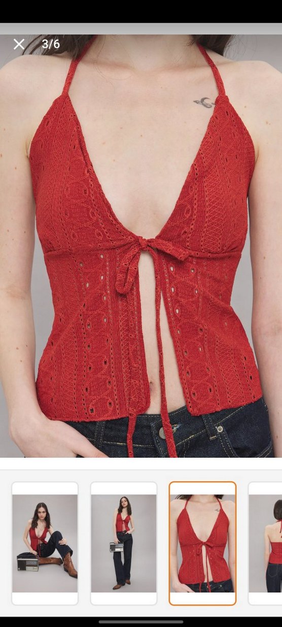 Kiremit Rengi Önden Bağlamalı Örme Bluz - Görsel 2