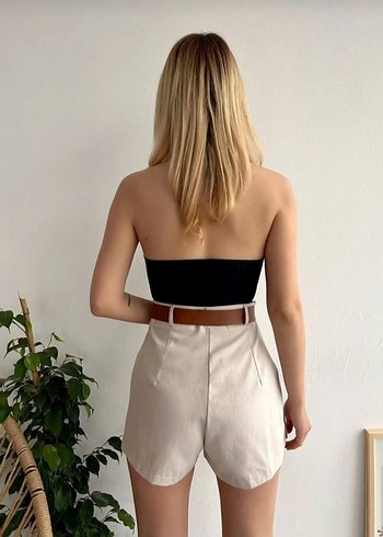 Bej Pileli Mini Şort Etek - Görsel 3