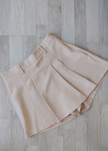 Bej Pileli Mini Şort Etek - Görsel 4