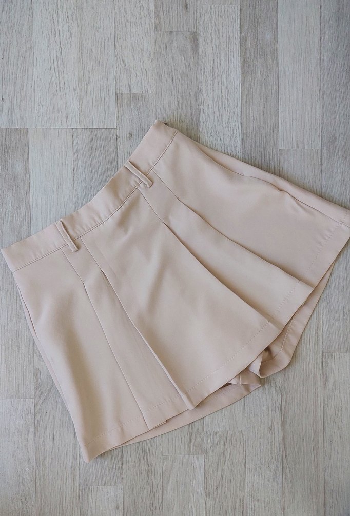 Bej Pileli Mini Şort Etek - Görsel 4