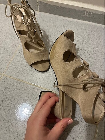 Nude Bağcıklı topuklu ayakkabı - Görsel 4