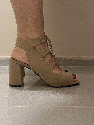 Nude Bağcıklı topuklu ayakkabı - Görsel 6