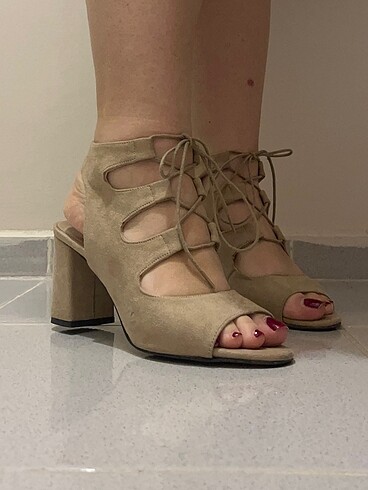 Nude Bağcıklı topuklu ayakkabı - Görsel 7