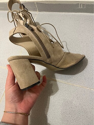 Nude Bağcıklı topuklu ayakkabı - Görsel 5