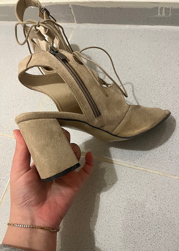 Nude Bağcıklı topuklu ayakkabı - Görsel 5