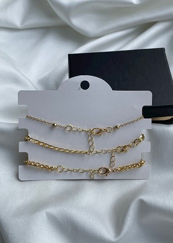 swarovski Zincir Detaylı Altın Renk Kadın Bileklik Seti