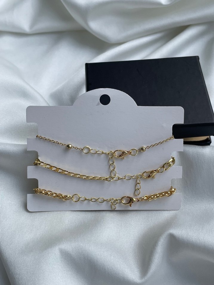 Zincir Detaylı Altın Renk Kadın Bileklik Seti - Görsel 2