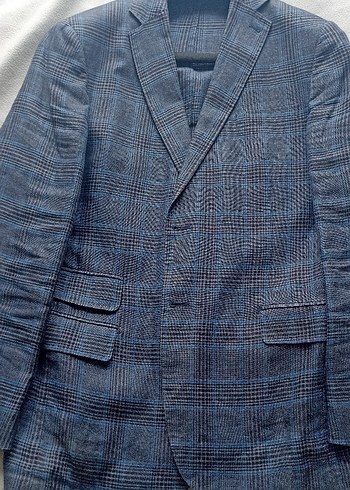 Damat Keten Erkek Mavi Ekose Ceket - Görsel 2