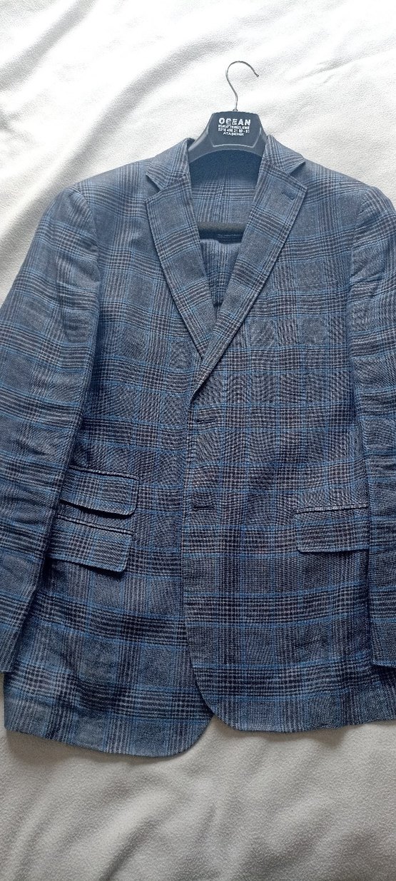 Damat Keten Erkek Mavi Ekose Ceket - Görsel 2