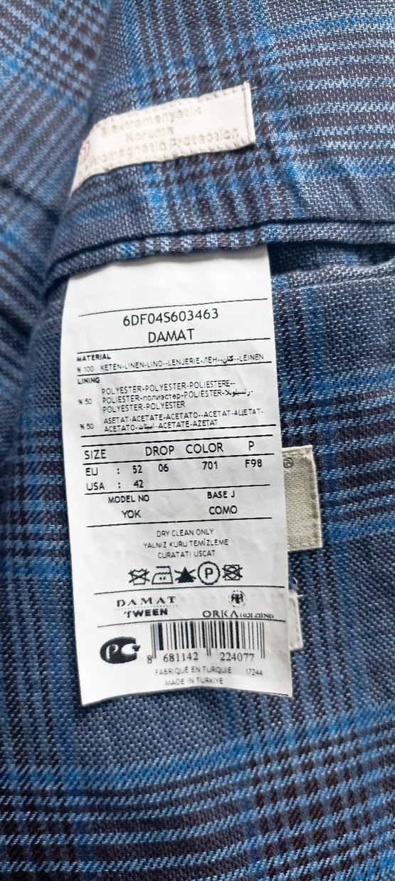 Damat Keten Erkek Mavi Ekose Ceket - Görsel 3