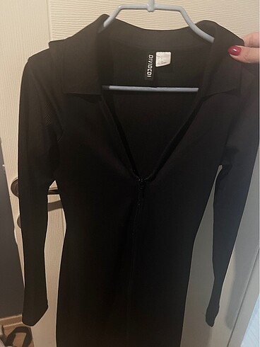 s Beden H&M Fermuarlı streç polo yaka mini elbise