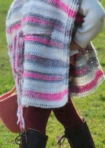 Bohem Çok Renkli Örgü Kız Panço - Görsel 3