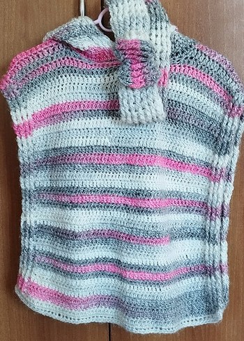 Bohem Çok Renkli Örgü Kız Panço - Görsel 2